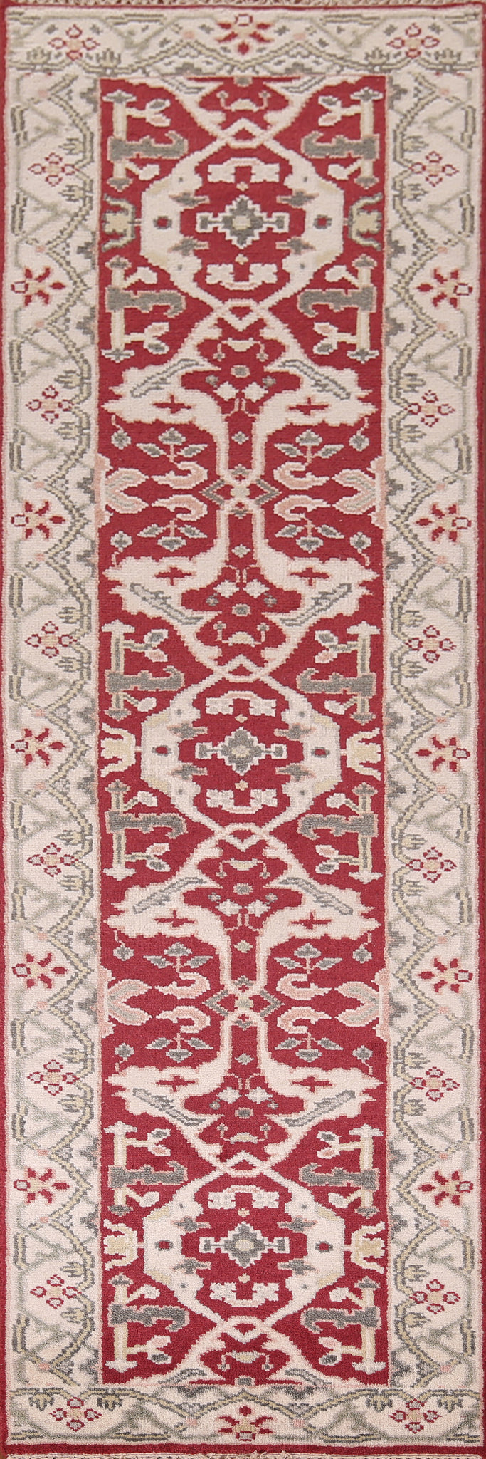 Red Handmade Oushak Indian Runner Rug 3x10