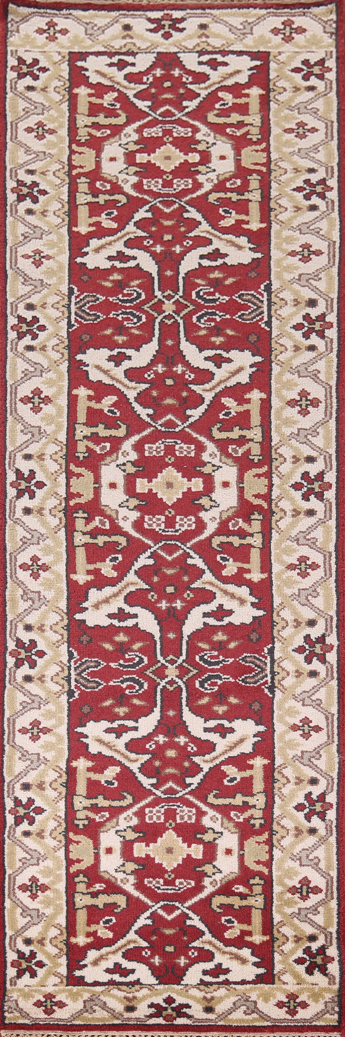 Red & Ivory Wool Oushak Oriental Runner Rug 3x10