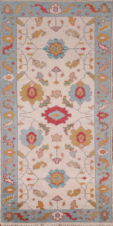 Floral Ivory Wool Oushak Oriental Rug 3x6