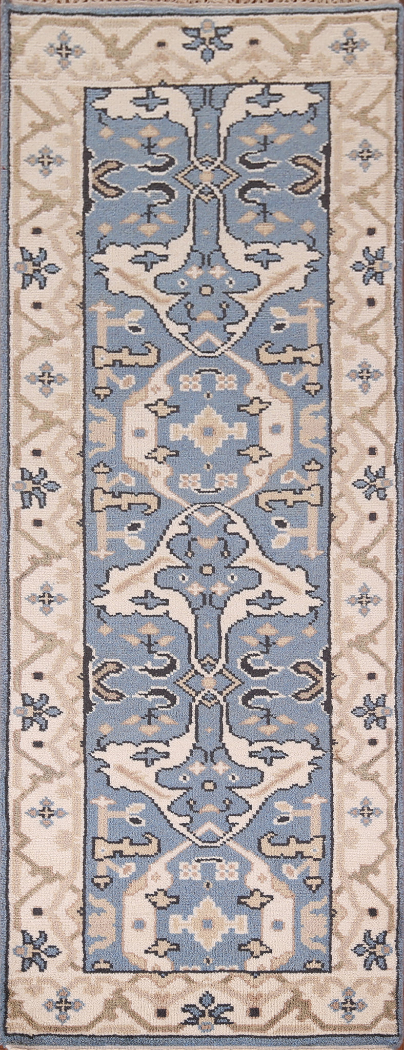 Handmade Blue Oushak Indian Runner Rug 3x8