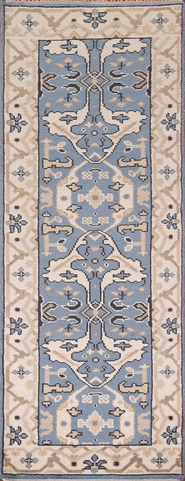 Handmade Blue Oushak Indian Runner Rug 3x8