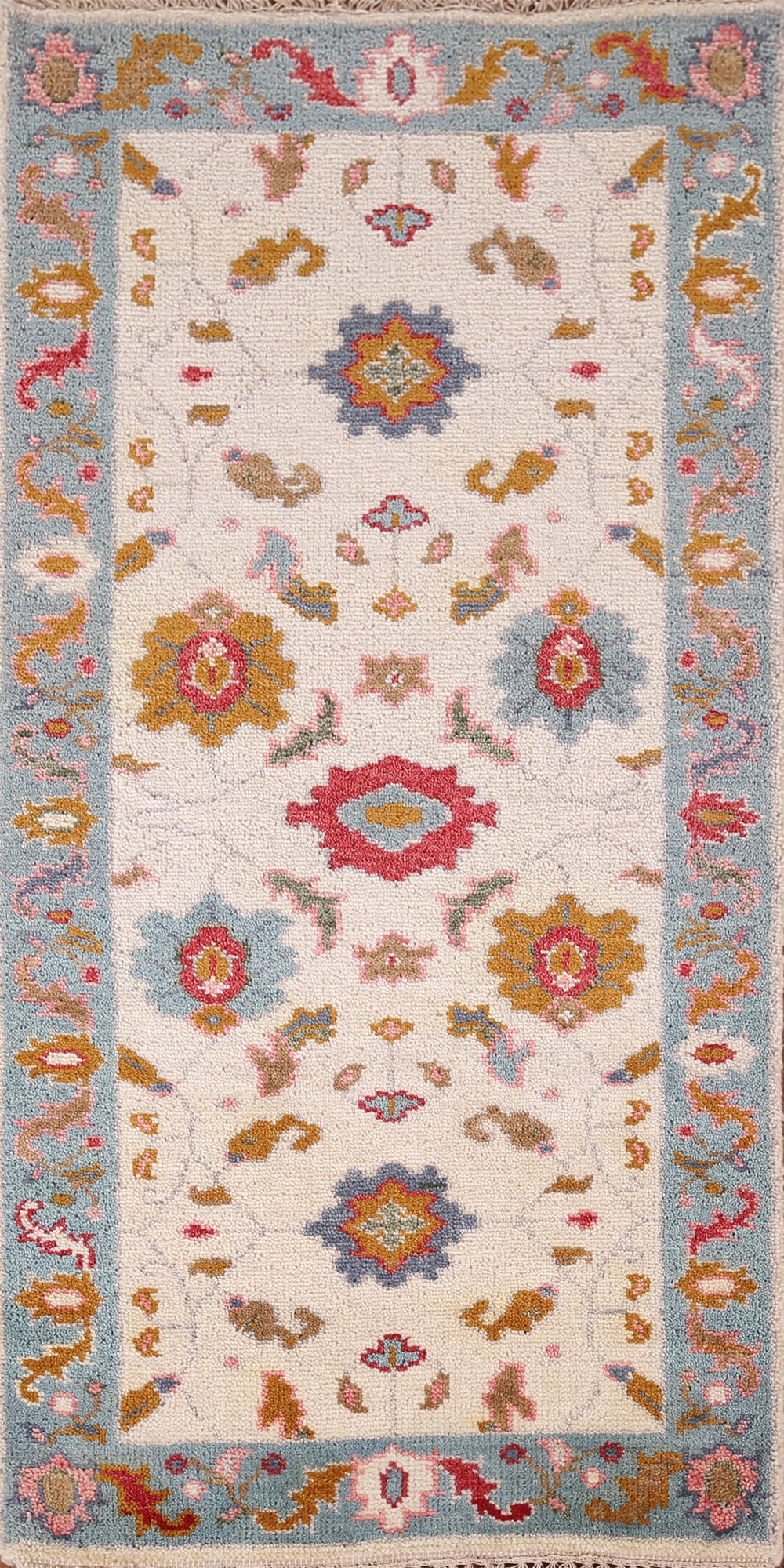 Ivory & Blue Floral Oushak Oriental Accent Rug 3x6