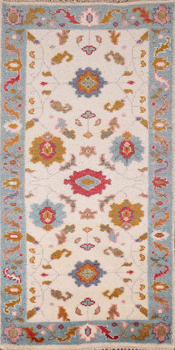 Ivory & Blue Floral Oushak Oriental Accent Rug 3x6