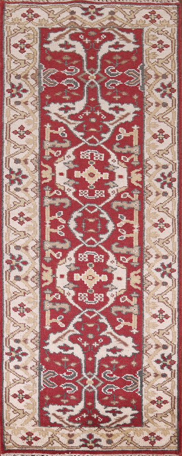 Handmade Red Oushak Indian Runner Rug 3x8