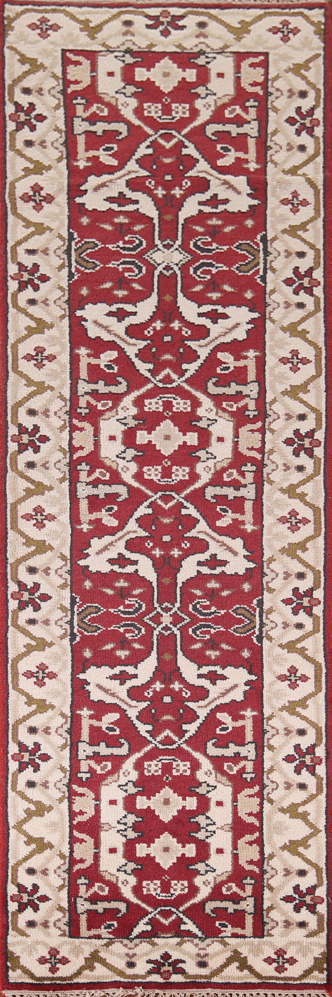 All-Over Red & Ivory Oushak Indian Runner Rug 3x10