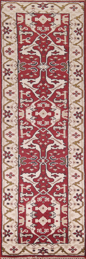 All-Over Red & Ivory Oushak Indian Runner Rug 3x10