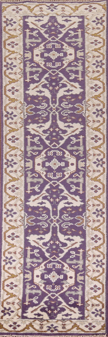 Purple & Ivory Wool Oushak Oriental Runner Rug 3x10