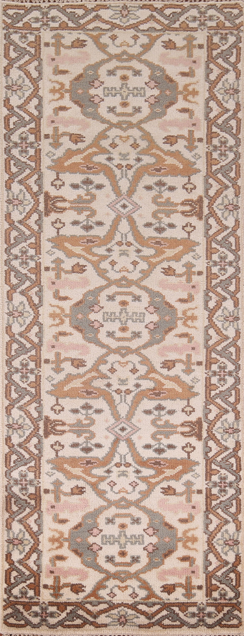 All-Over Ivory Oushak Indian Runner Rug 3x8