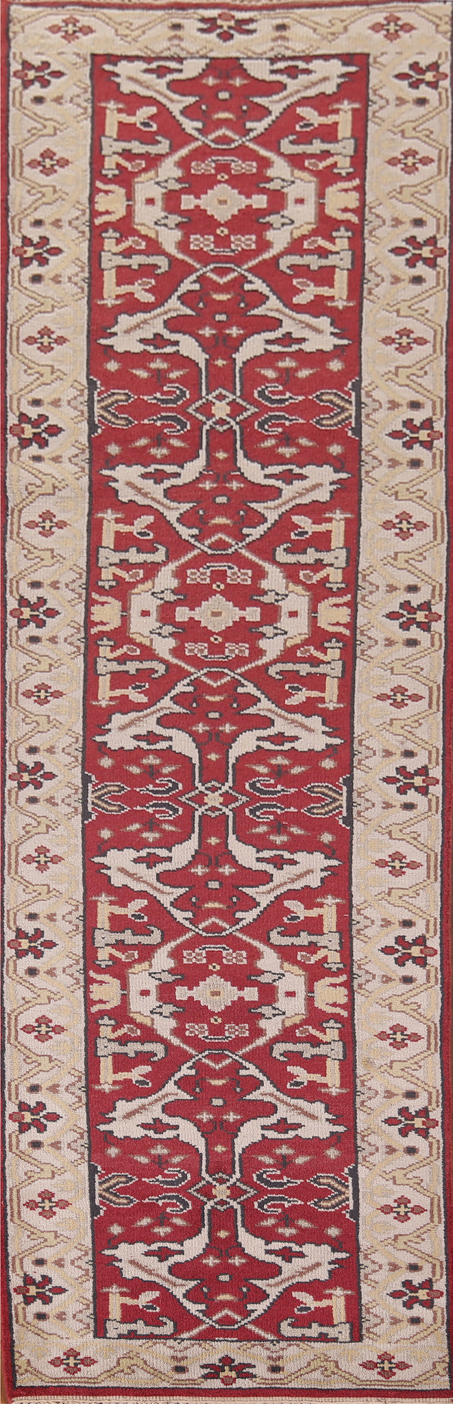 Handmade Red Wool Oushak Indian Runner Rug 2x12