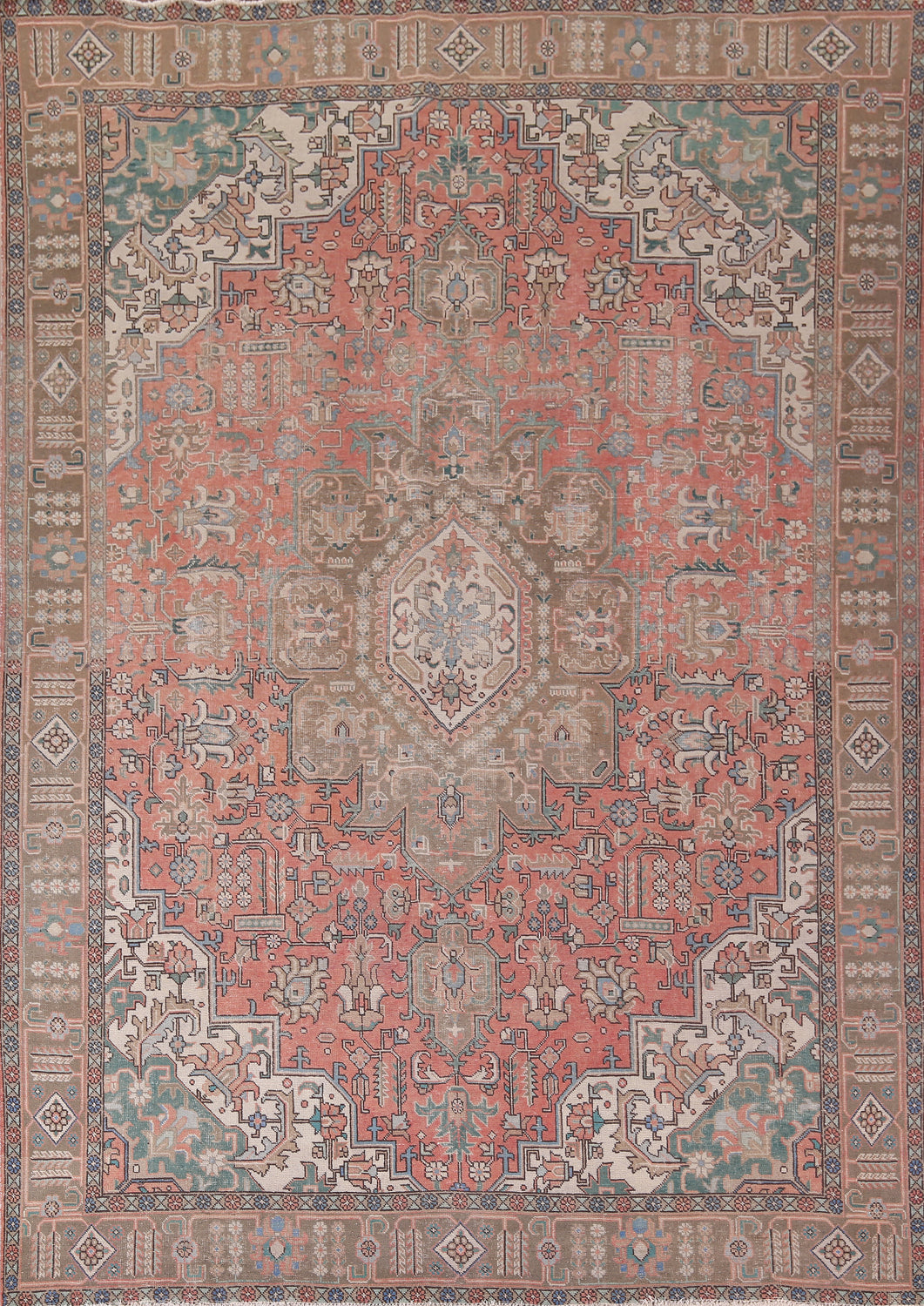 Geometric Pink Wool Tabriz Persian Area Rug 10x13