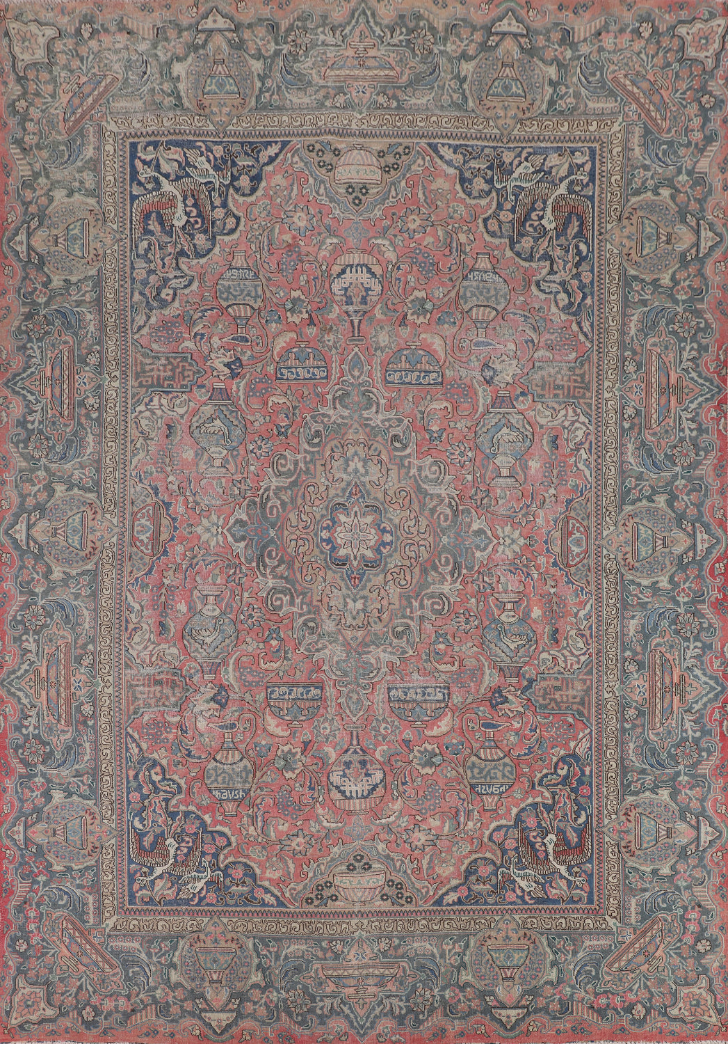 Animals Pink Wool Kashmar Persian Area Rug 9x13
