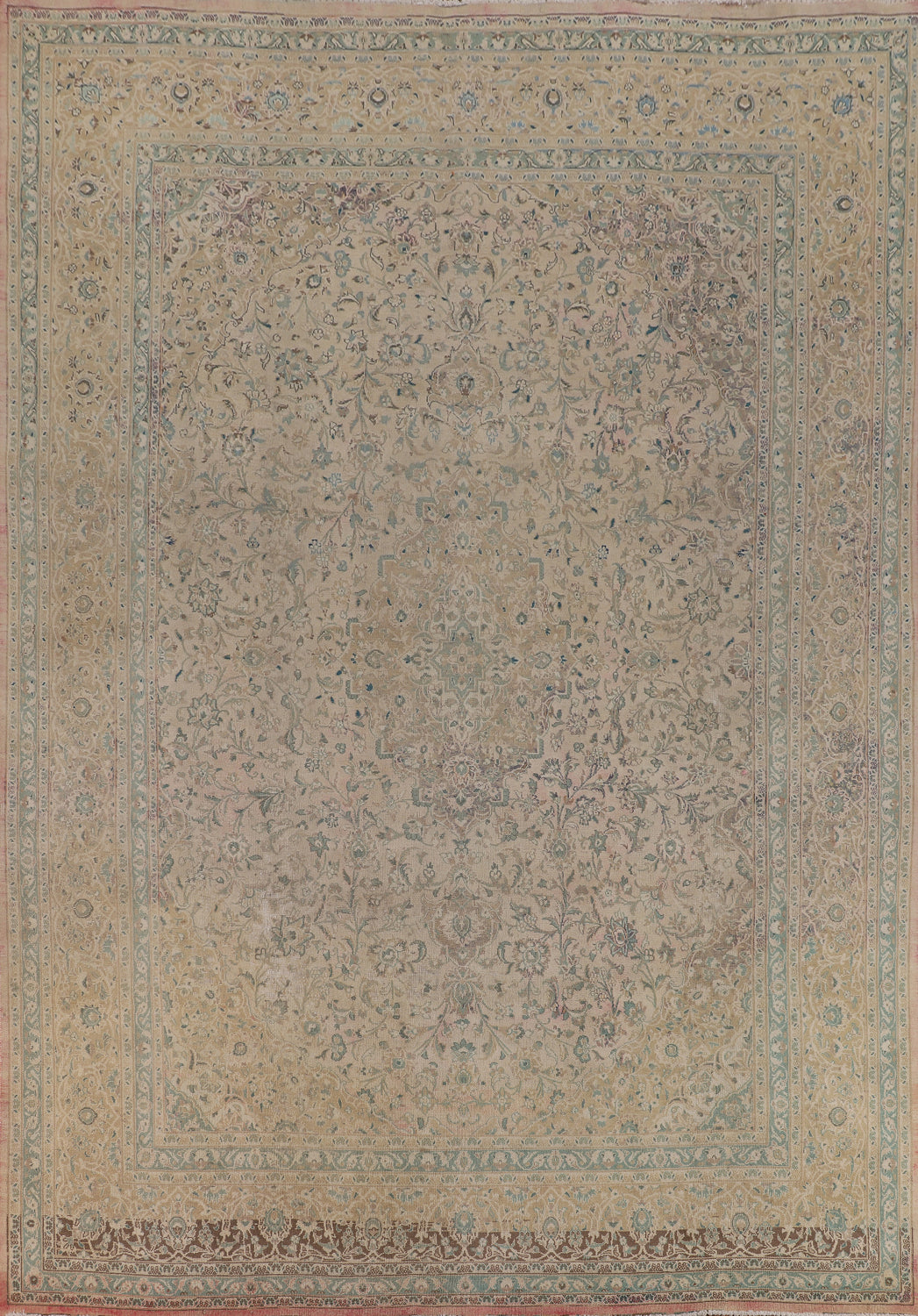 Distressed Wool Kashan Persian Area Rug 10x13