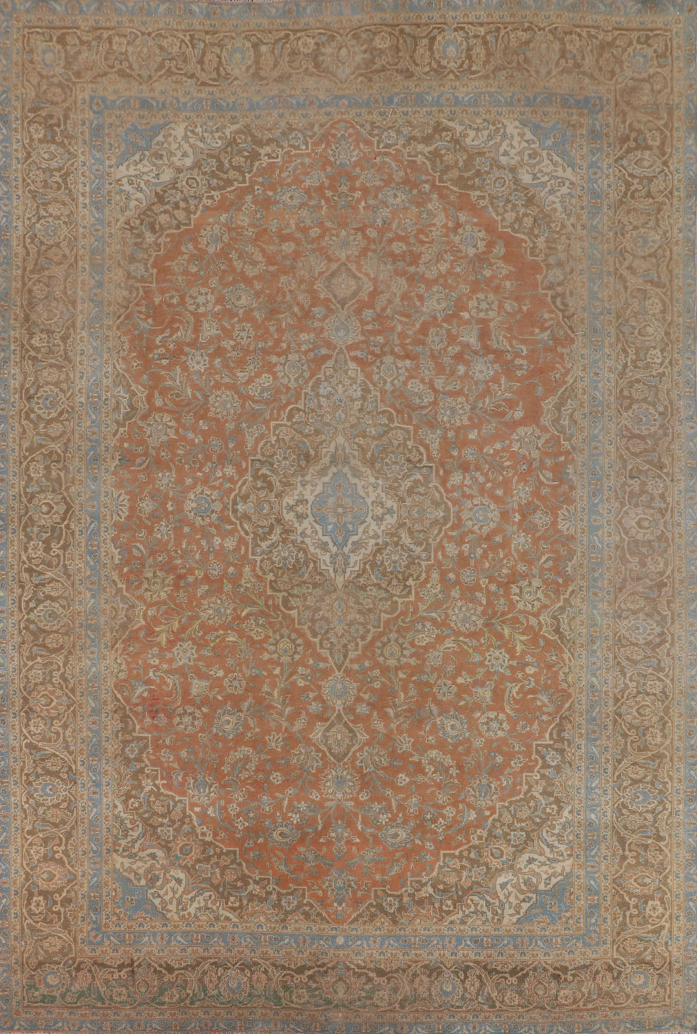 Orange Wool Handmade Kashan Persian Area Rug 10x13