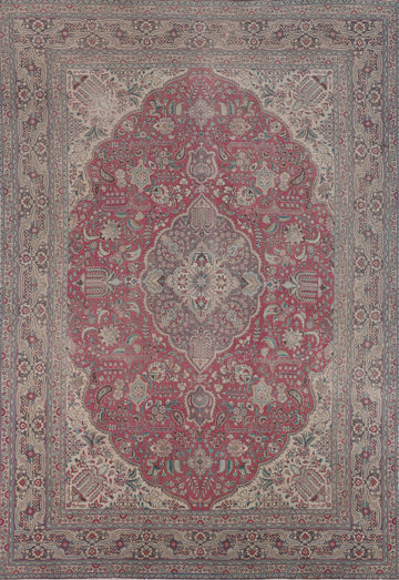 Pink Medallion Vintage Tabriz Persian Area Rug 9x13