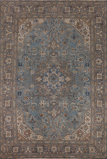 Blue Geometric Wool Tabriz Persian Area Rug 9x13