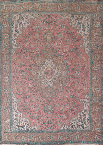 Handmade Pink Floral Tabriz Persian Area Rug 10x13