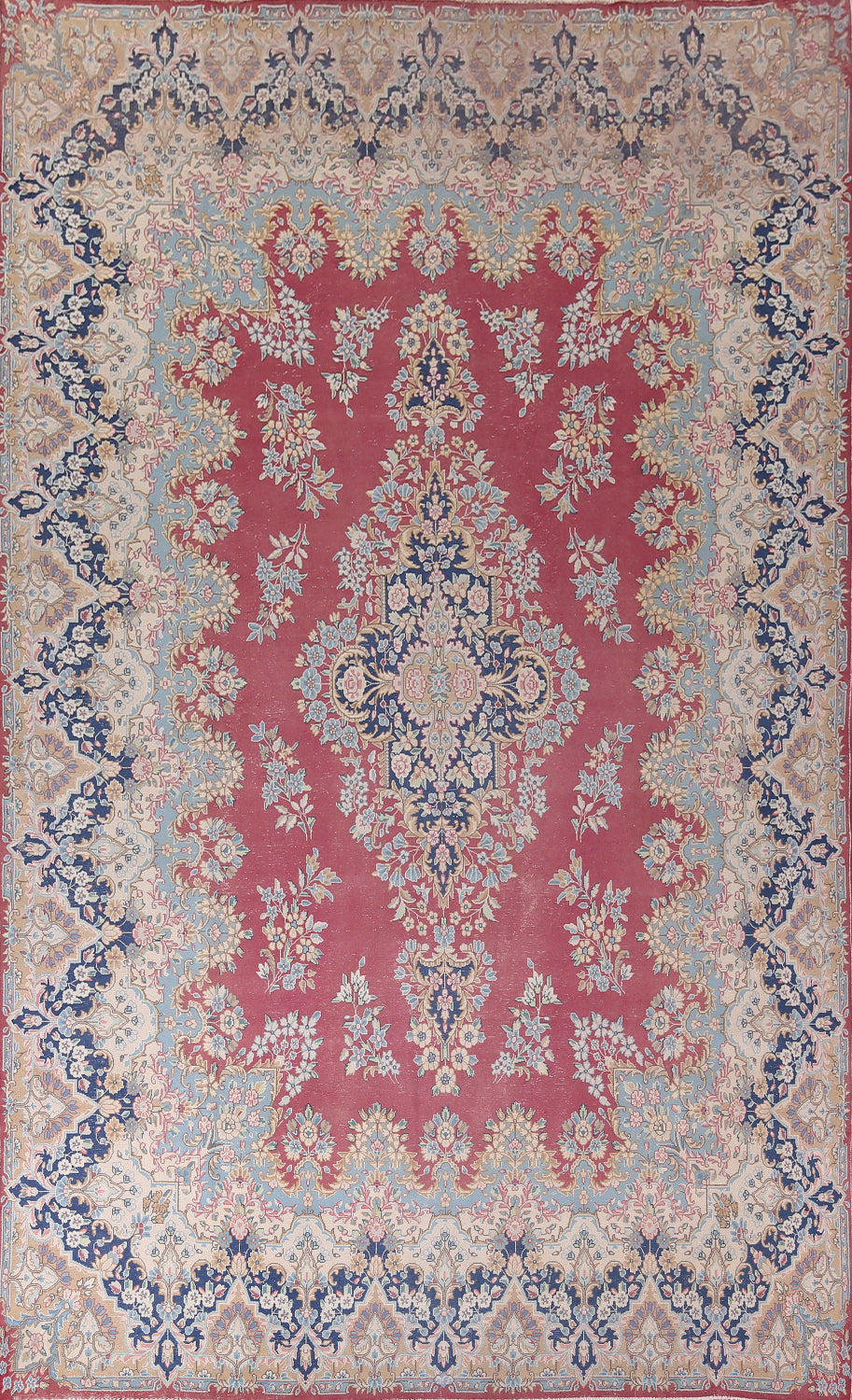 Handmade Wool Vintage Kerman Persian Large Rug 10x16