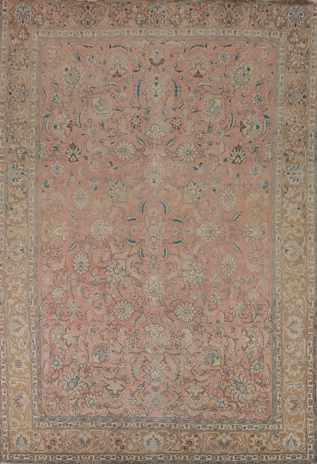 Vintage Pink Floral Tabriz Persian Area Rug 10x13