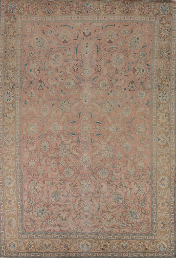 Vintage Pink Floral Tabriz Persian Area Rug 10x13