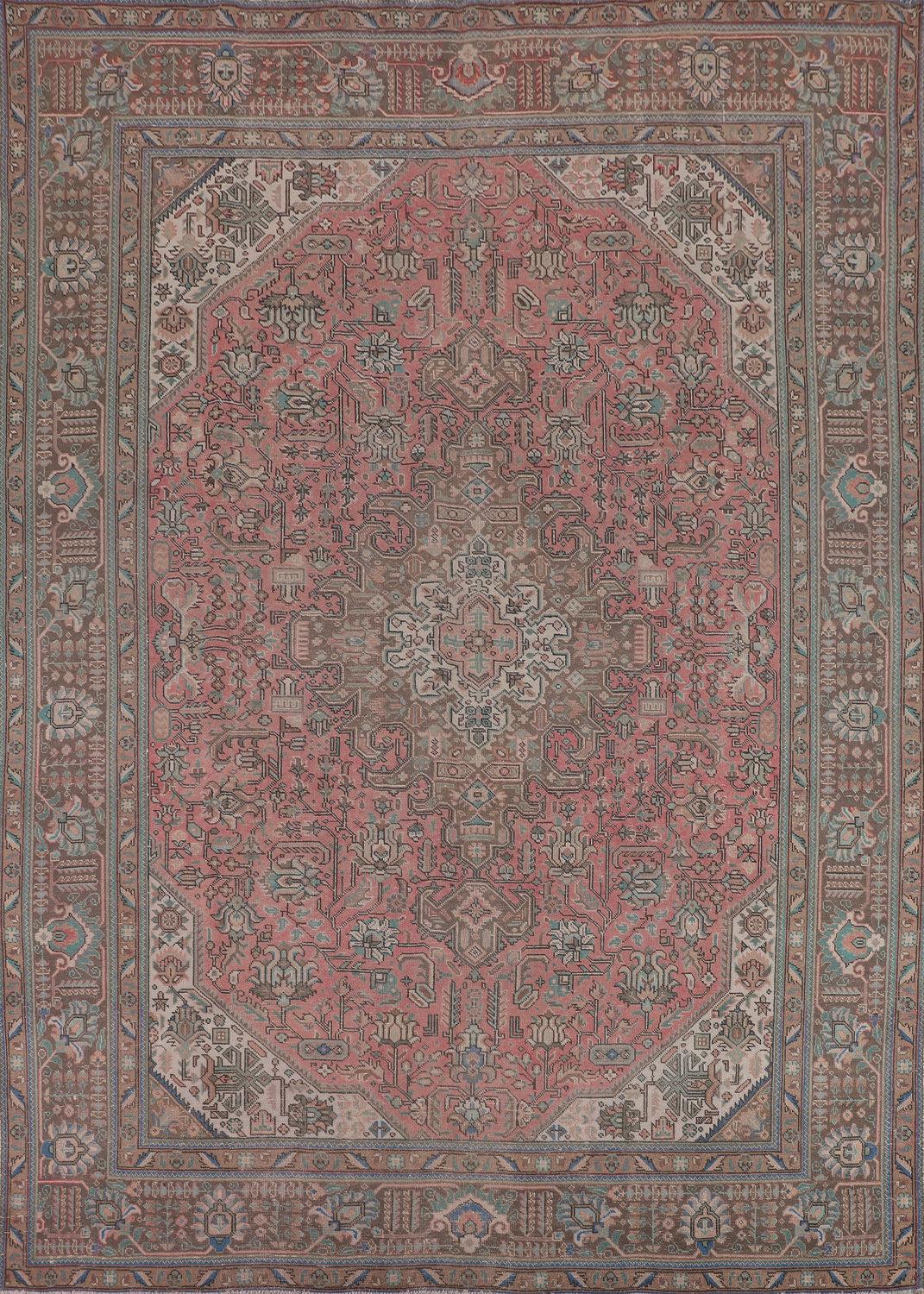 Pink Geometric Wool Tabriz Persian Area Rug 10x12