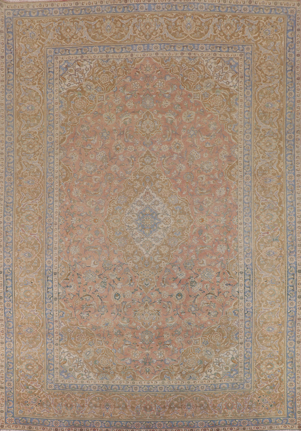 Vintage Pink Floral Kashan Persian Area Rug 10x13