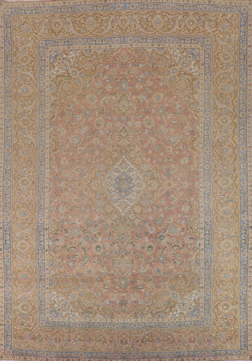 Vintage Pink Floral Kashan Persian Area Rug 10x13