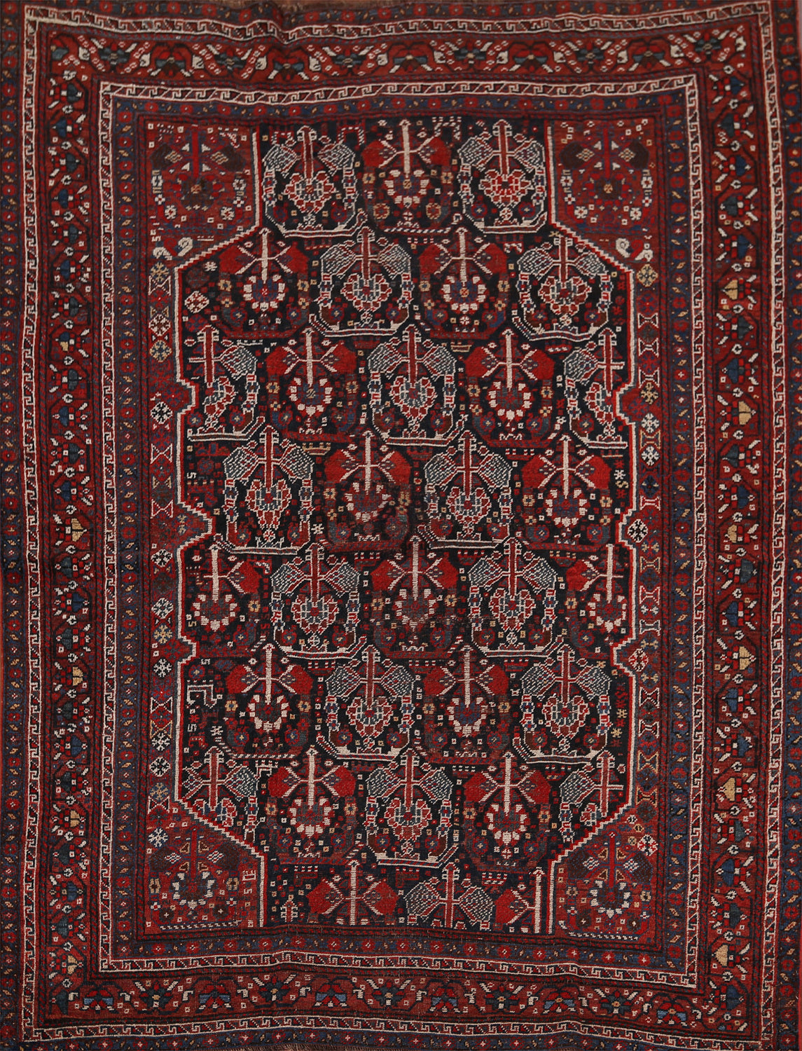 Pre-1900 Antique Wool Qashqai Persian Rug 5x6