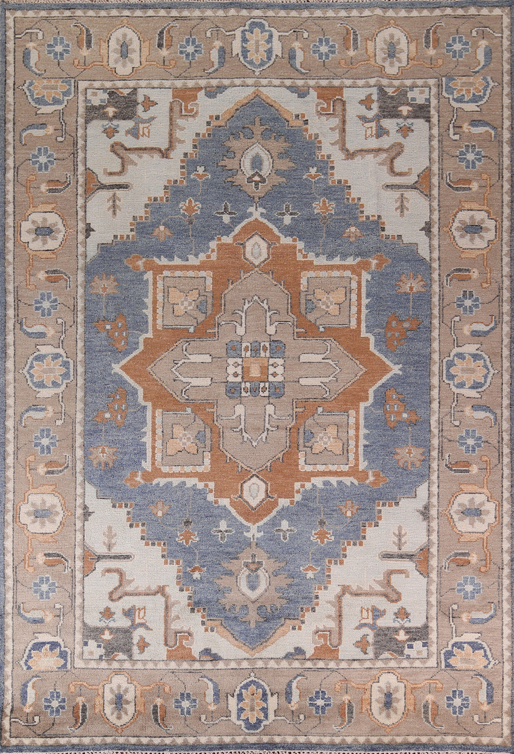Blue Geometric Oushak Indian Area Rug 9x12
