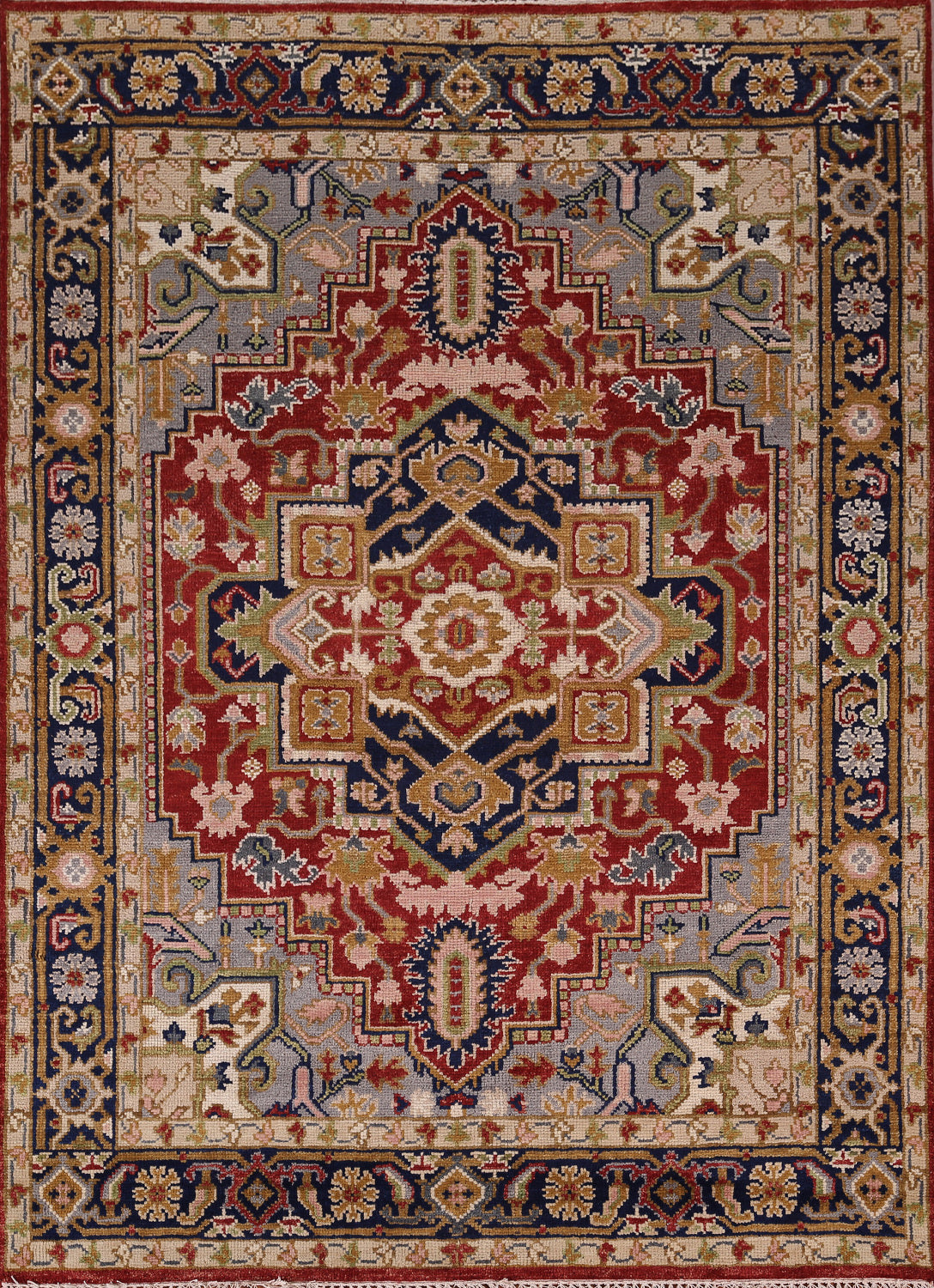 Geometric Wool Heriz Serapi Indian Area Rug 8x10