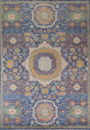 Blue Geometric Khotan Oriental Area Rug 9x12