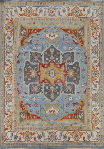 Light Blue Geometric Heriz Serapi Indian Area Rug 8x10