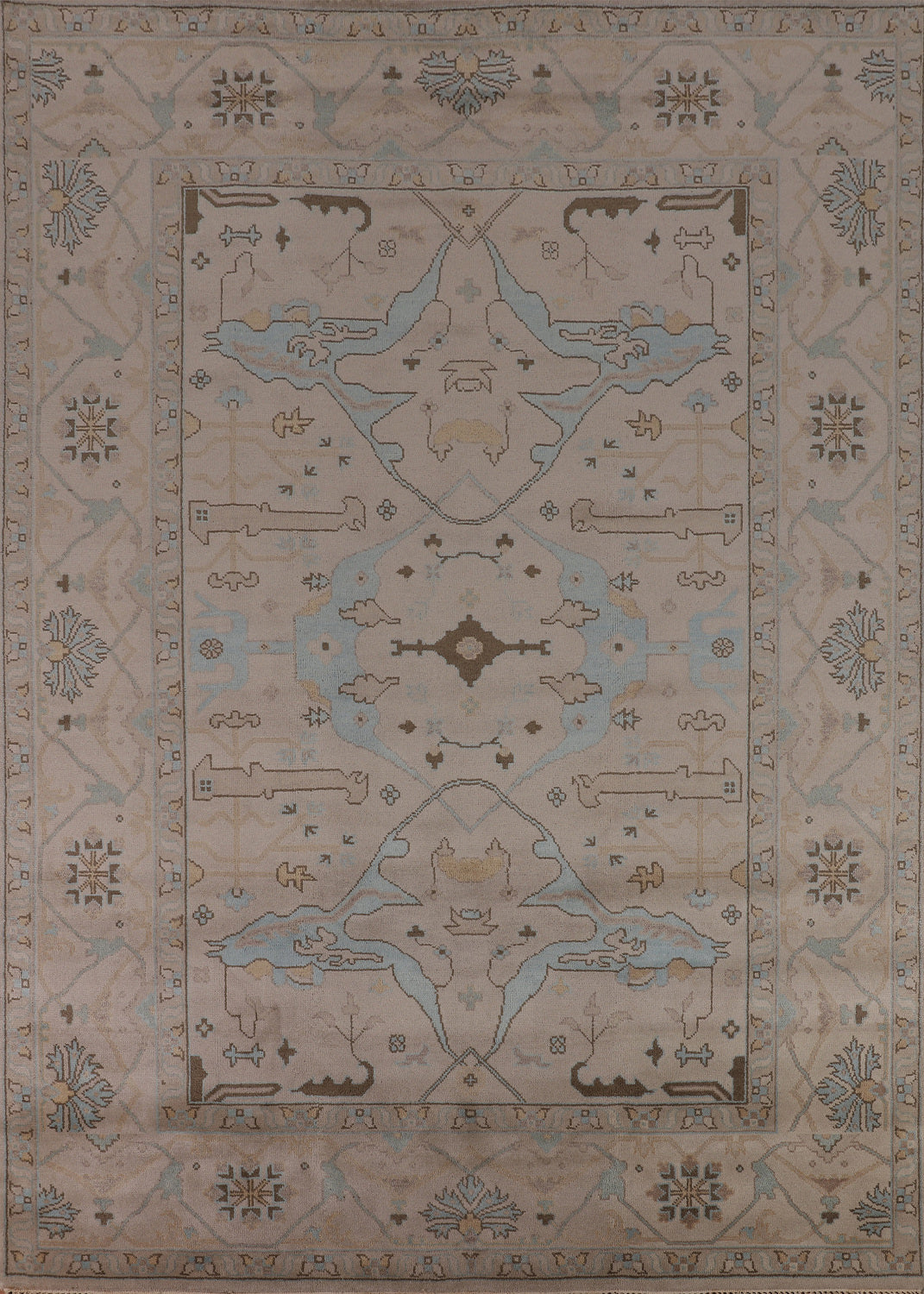 All-Over Beige Oushak Indian Area Rug 9x12