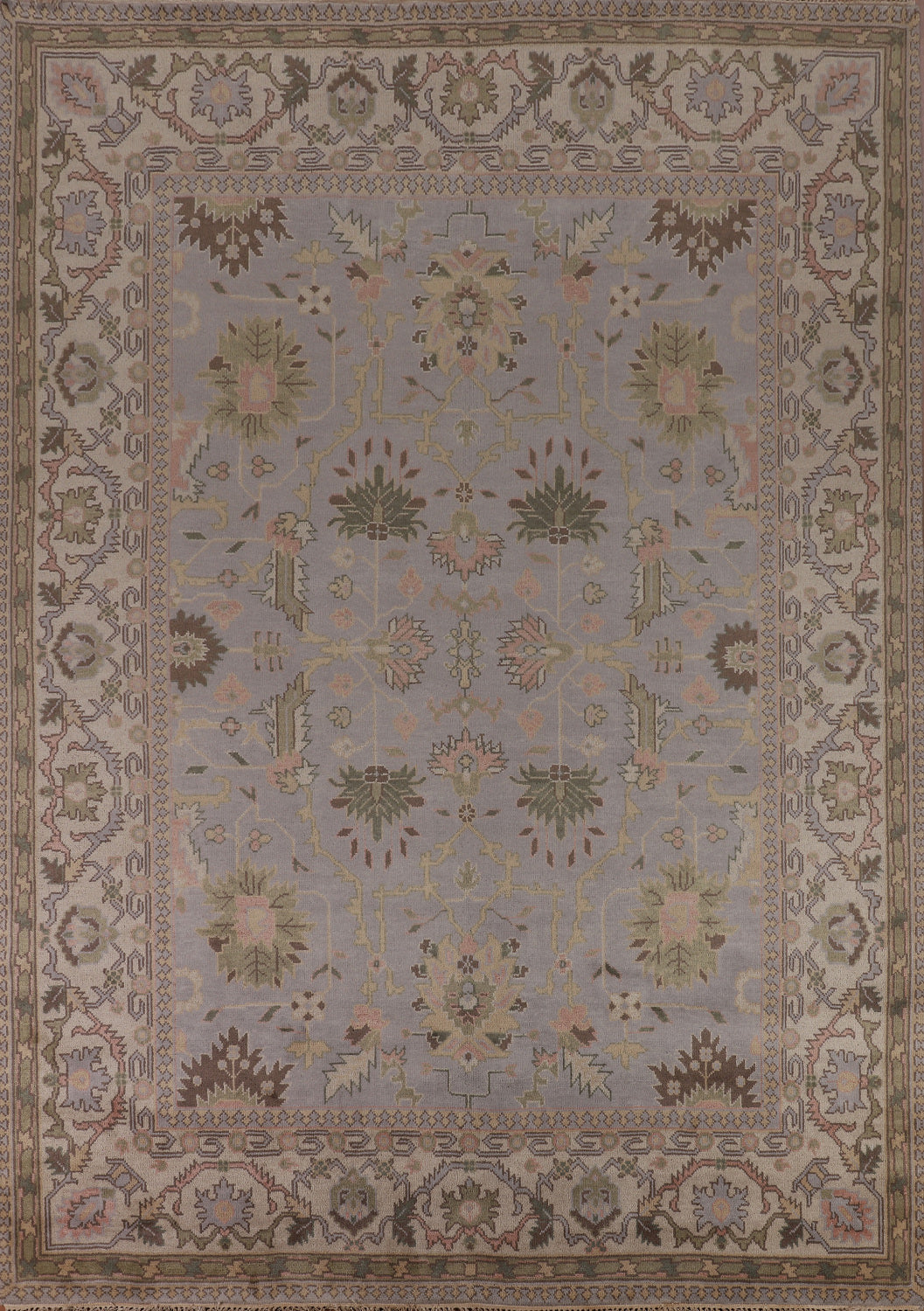 All-Over Gray & Ivory Oushak Indian Area Rug 9x12