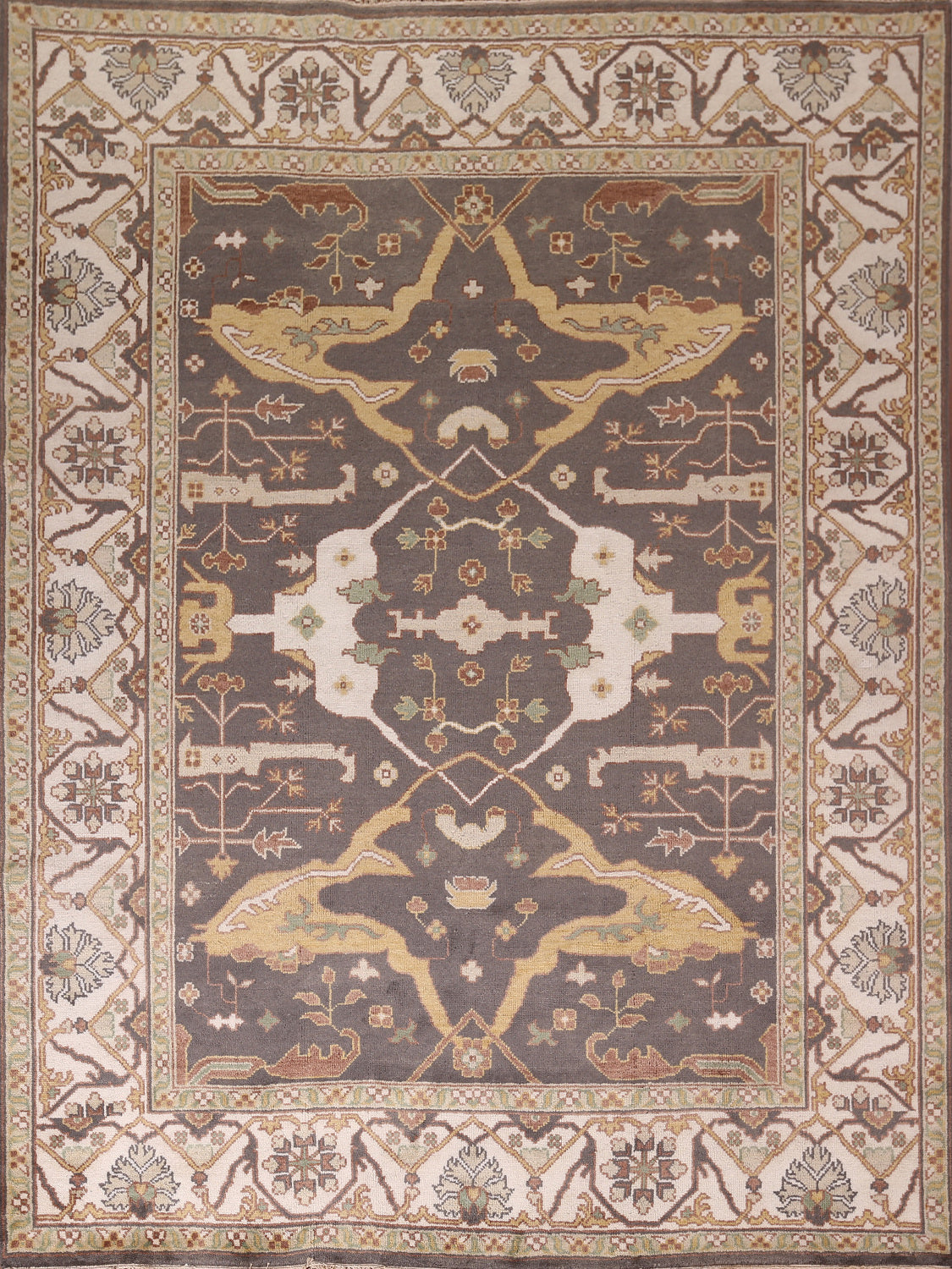 All-Over Gray & Ivory Oushak Indian Area Rug 8x10
