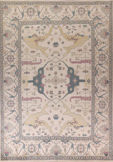 All-Over Ivory Wool Oushak Indian Large Rug 12x15