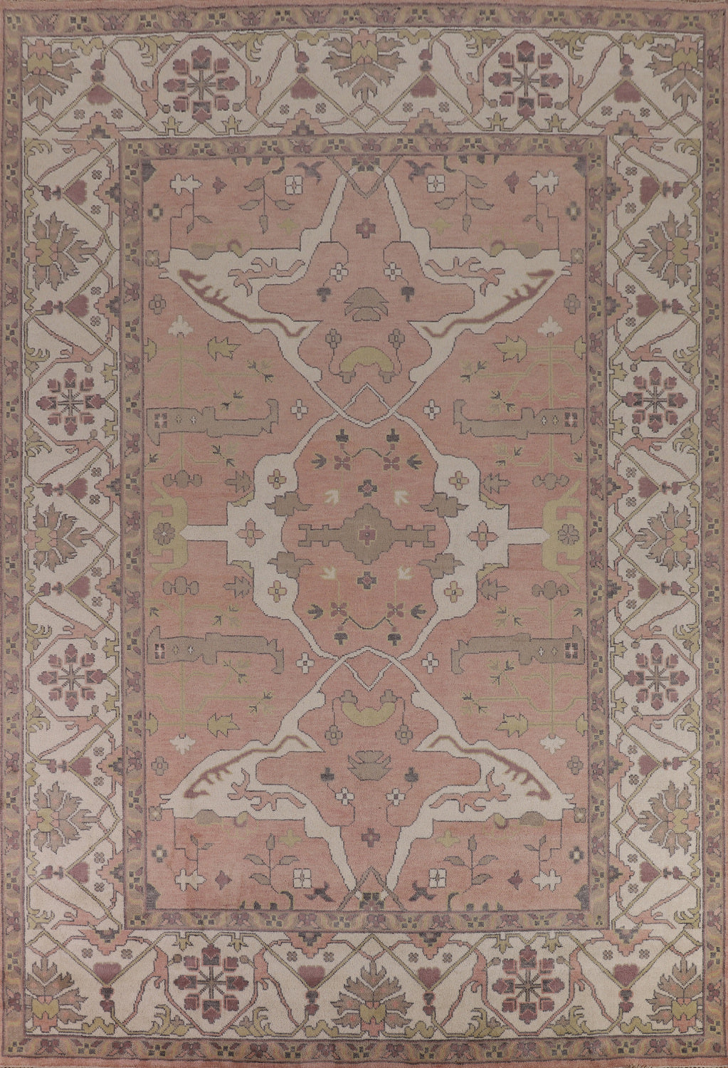 Pink & Ivory Wool Oushak Oriental Large Rug 10x14