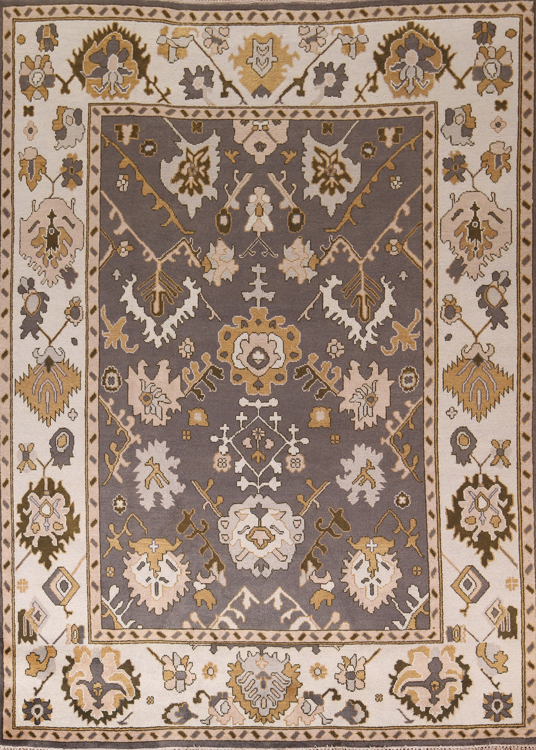 Dark Gray & Ivory Wool Oushak Oriental Area Rug 9x12