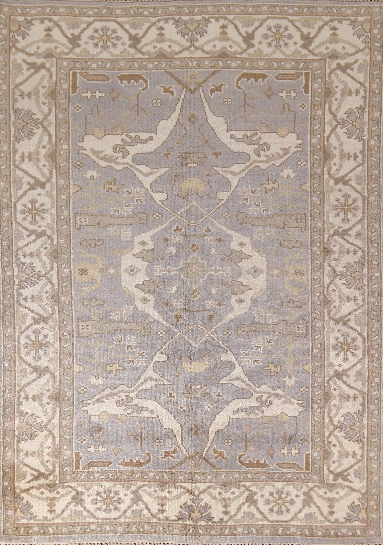 Silver Gray Wool Oushak Indian Area Rug 6x9
