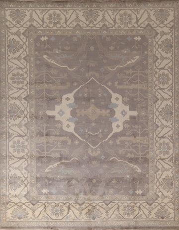 Gray & Ivory Wool Oushak Indian Area Rug 8x10