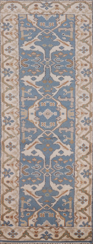 Light Blue Wool Oushak Oriental Runner Rug 3x8