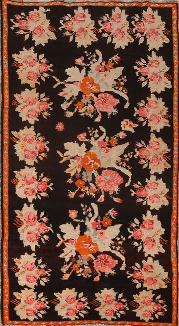 Black & Brown Floral Vintage Karabagh Vegetable Dye Rug 4x8