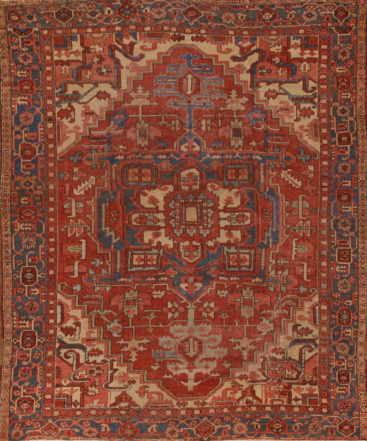 Pre-1900 Antique Vegetable Dye Heriz Serapi Persian Area Rug 9x11