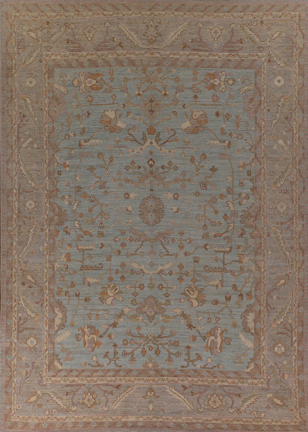 Light Blue Vegetable Dye Oushak Turkish Area Rug 9x12