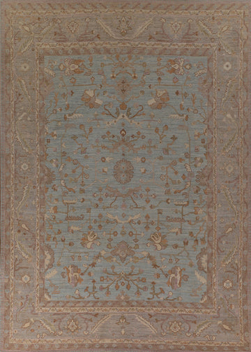 Light Blue Vegetable Dye Oushak Turkish Area Rug 9x12