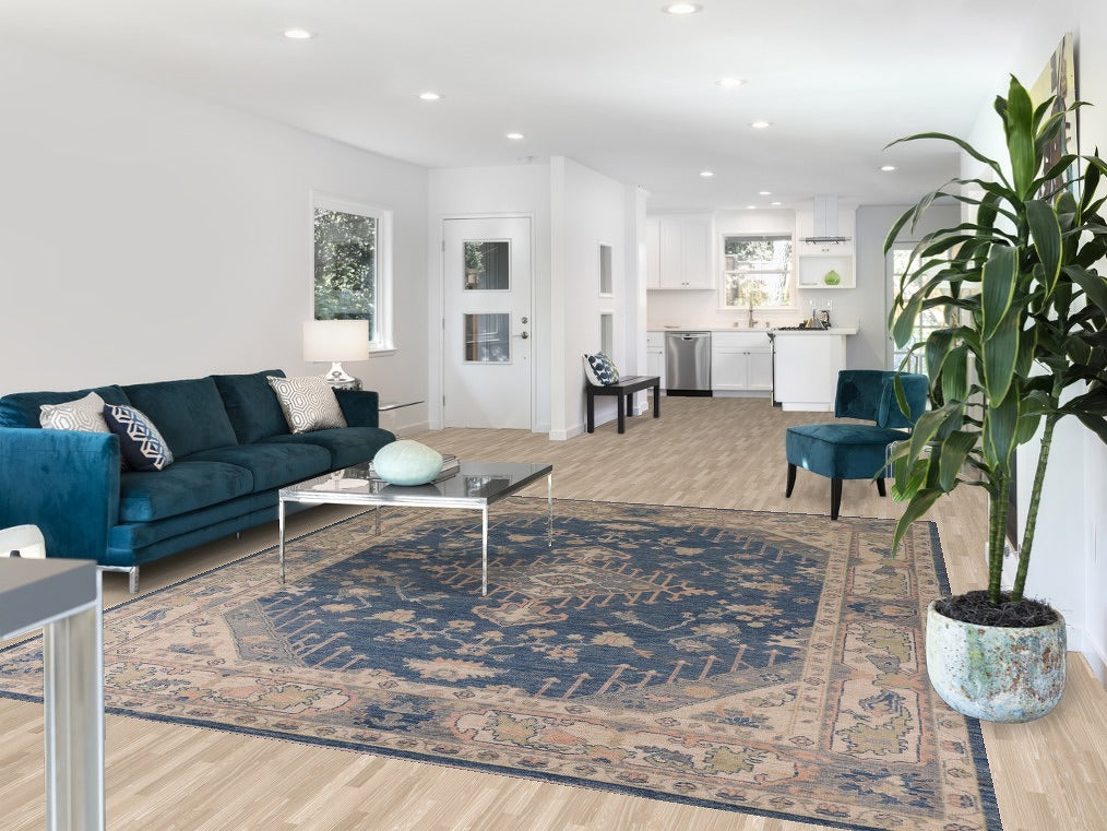 Blue Vegetable Dye Oushak Living Room Area Rug 8x10