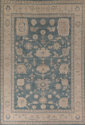 Teal Blue Vegetable Dye Oushak Turkish Area Rug 8x11