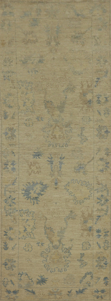 Earth Tone Wool Oushak Vegetable Dye Runner Rug 3x10