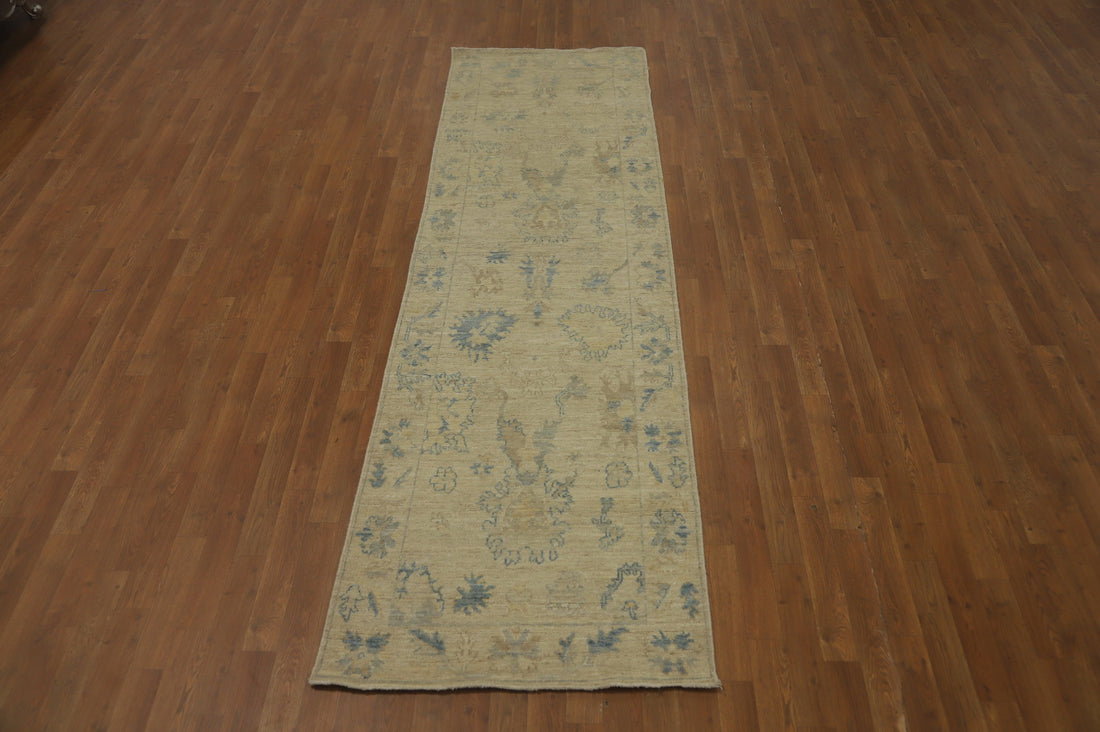 Earth Tone Wool Oushak Vegetable Dye Runner Rug 3x10
