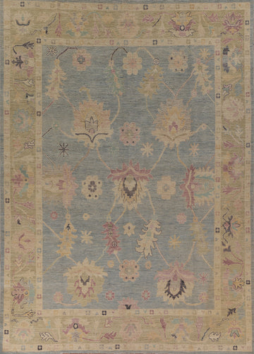 Light Blue Vegetable Dye Oushak Turkish Area Rug 9x12