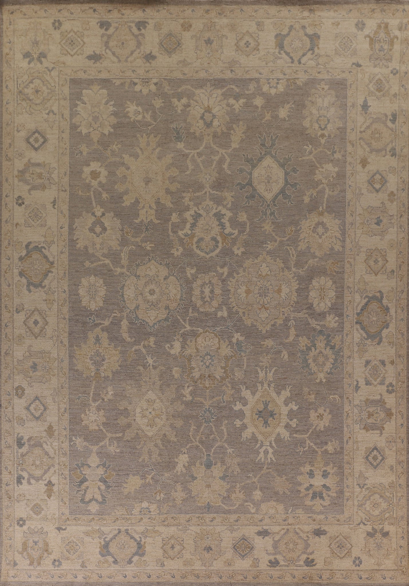 Vegetable Dye Gray Oushak Turkish Area Rug 9x12